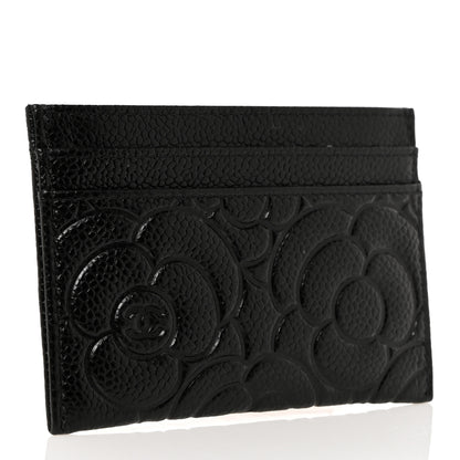 Chanel Caviar Camellia Embossed Card Holder Black 3 of 9