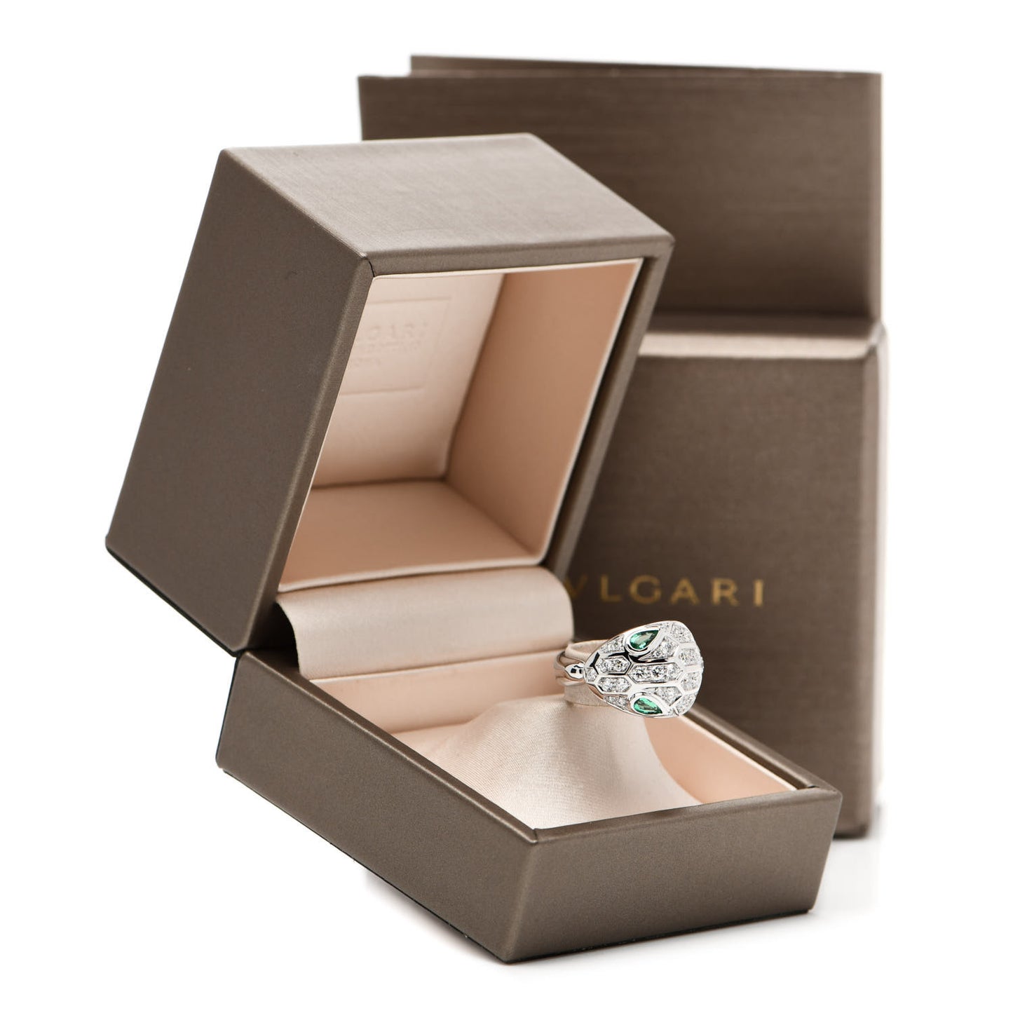 18K White Gold Diamond Emerald Serpenti Seduttori Ring 52 6
