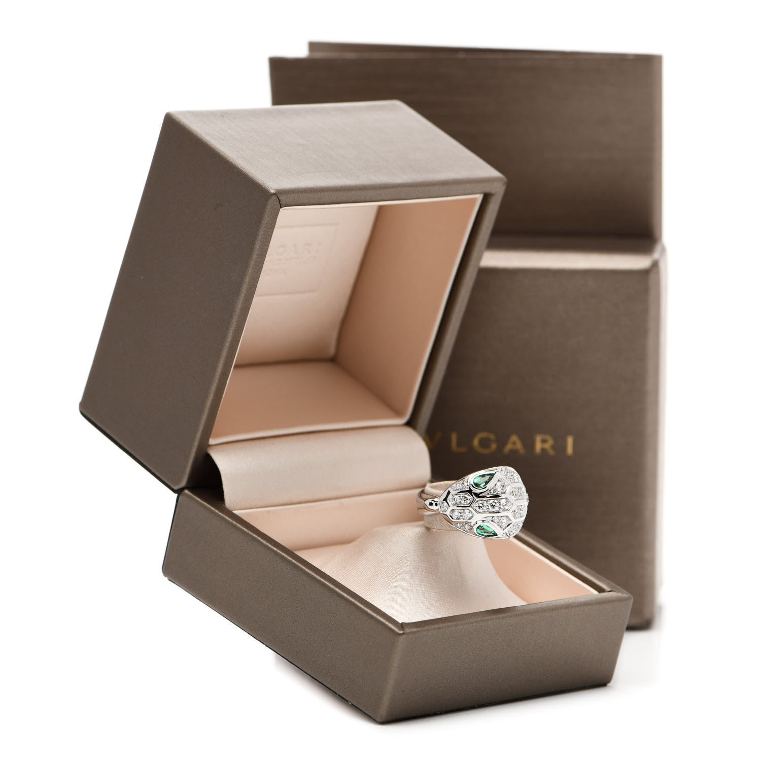 Bulgari 18K White Gold Diamond Emerald Serpenti Seduttori Ring 52 6 8 of 8