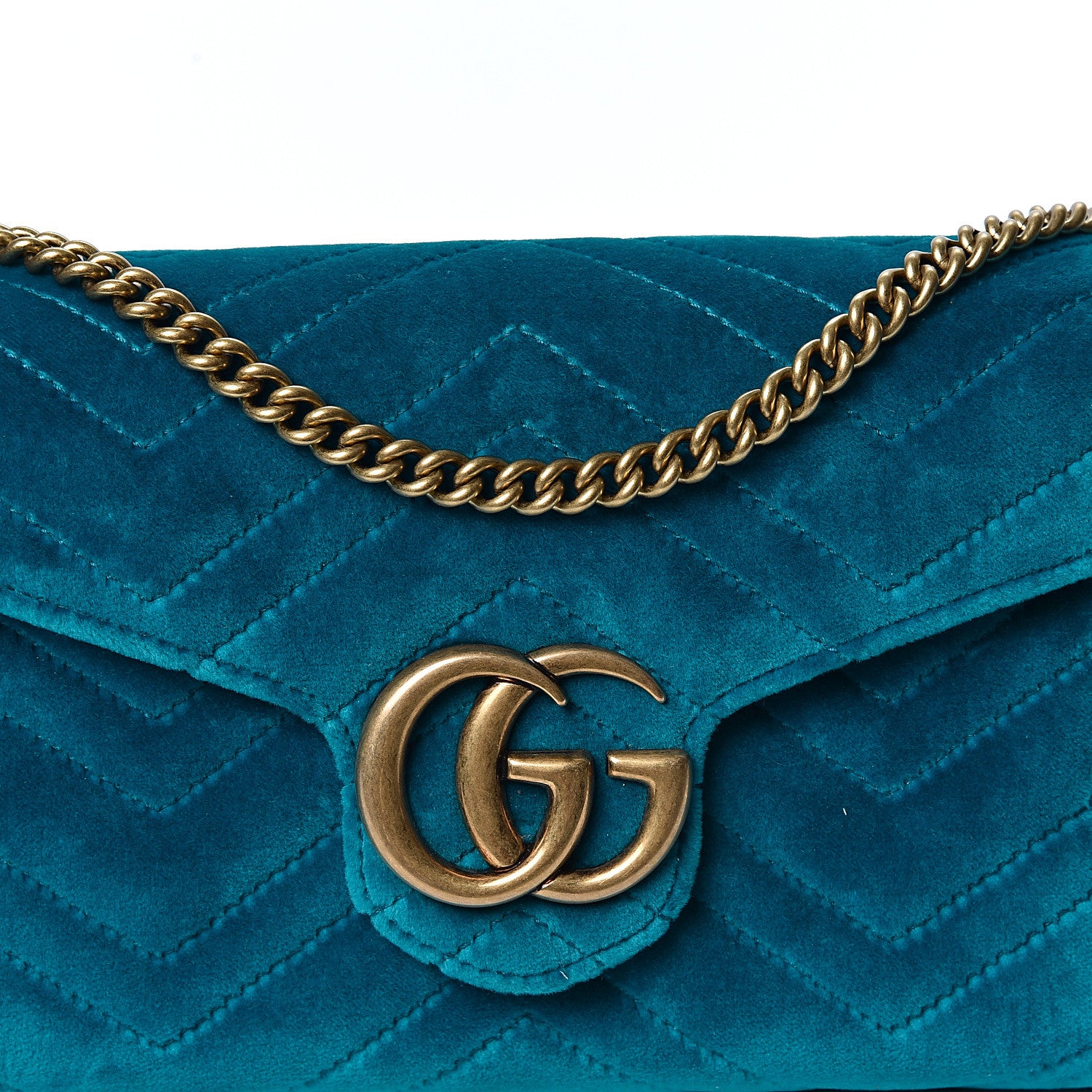 Gucci Velvet Matelasse GG Marmont Chain Wallet Pavone Cyan 7 of 9