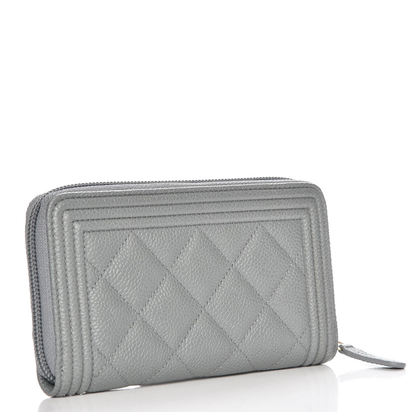 Caviar Quilted Boy Small Zip Around Wallet Grey