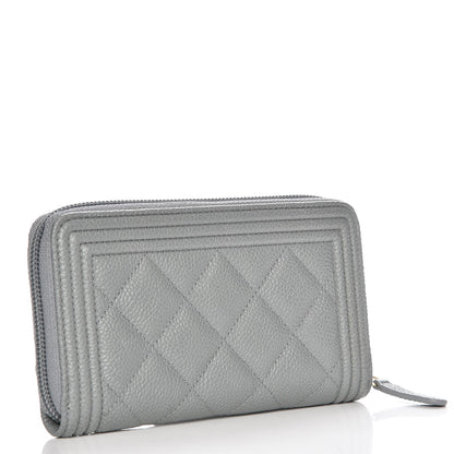 Chanel Caviar Quilted Boy Small Zip Around Wallet Grey 3 of 9