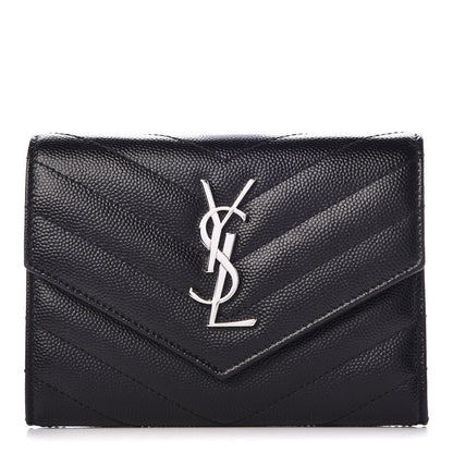 Saint Laurent Grain De Poudre Matelasse Chevron Small Monogram Passport Case Black 1 of 8