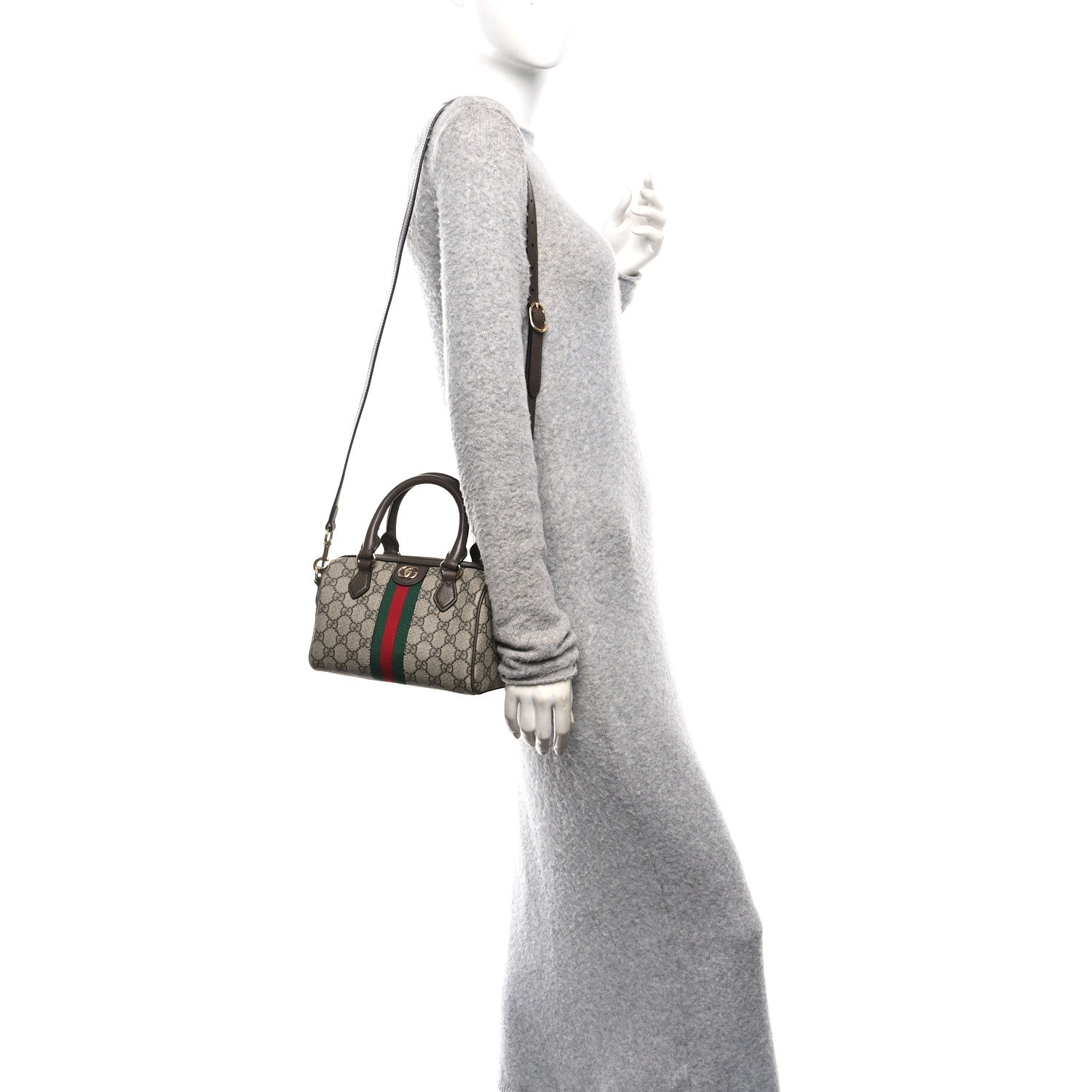 Gucci GG Supreme Monogram Textured Dollar Calfskin Web Mini Ophidia Top Handle Bowler Bag Beige Ebony New Acero 2 of 10