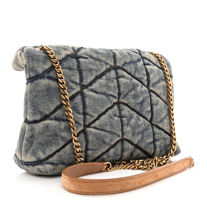 Saint Laurent Denim Quilted Toy Loulou Puffer Monogram Chain Satchel Blue Cinnamon 3 of 11
