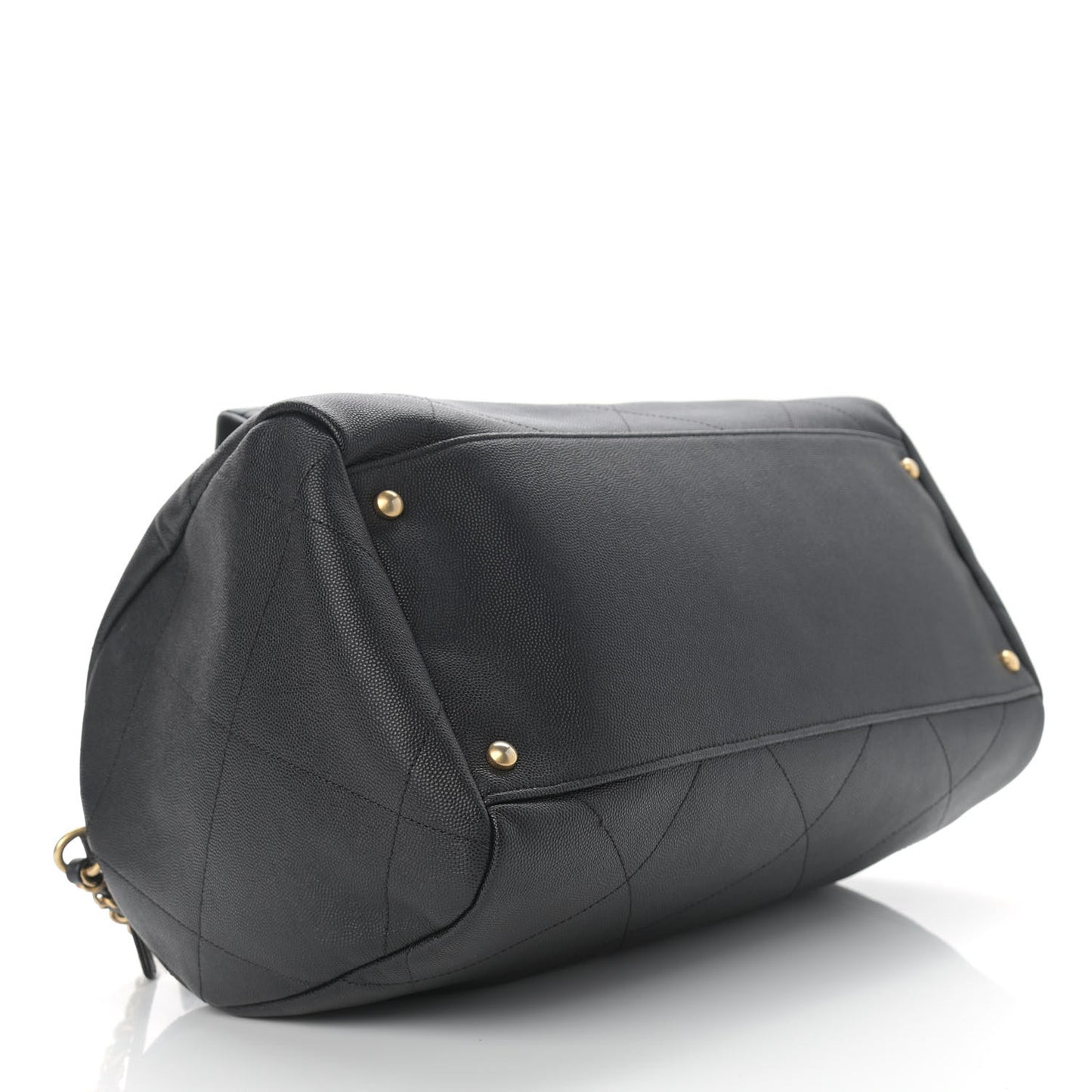 Grained Calfskin Lambskin Quilted Large Bowling Bag Black