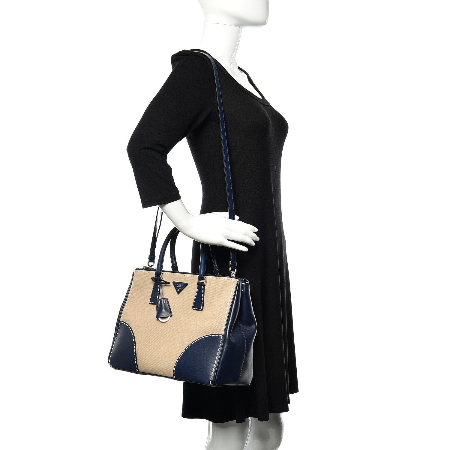 Prada Canvas Calfskin Medium City Stitch Tote Corda Royal 2 of 9