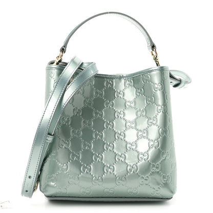 Gucci Patent GG Emblem Small Bucket Bag Light Blue 1 of 10