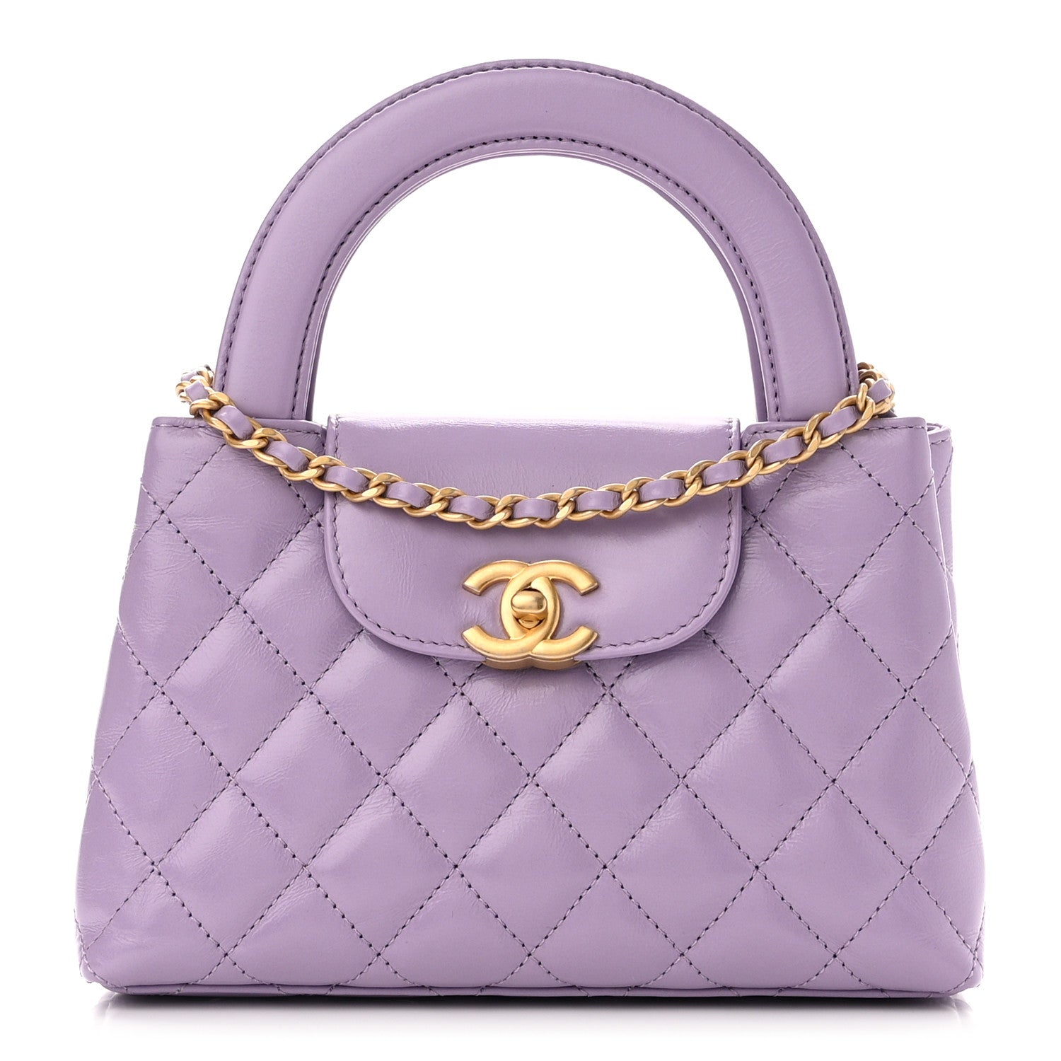 Chanel Shiny Aged Calfskin Quilted Nano Kelly Shopper Lilac 1 of 10