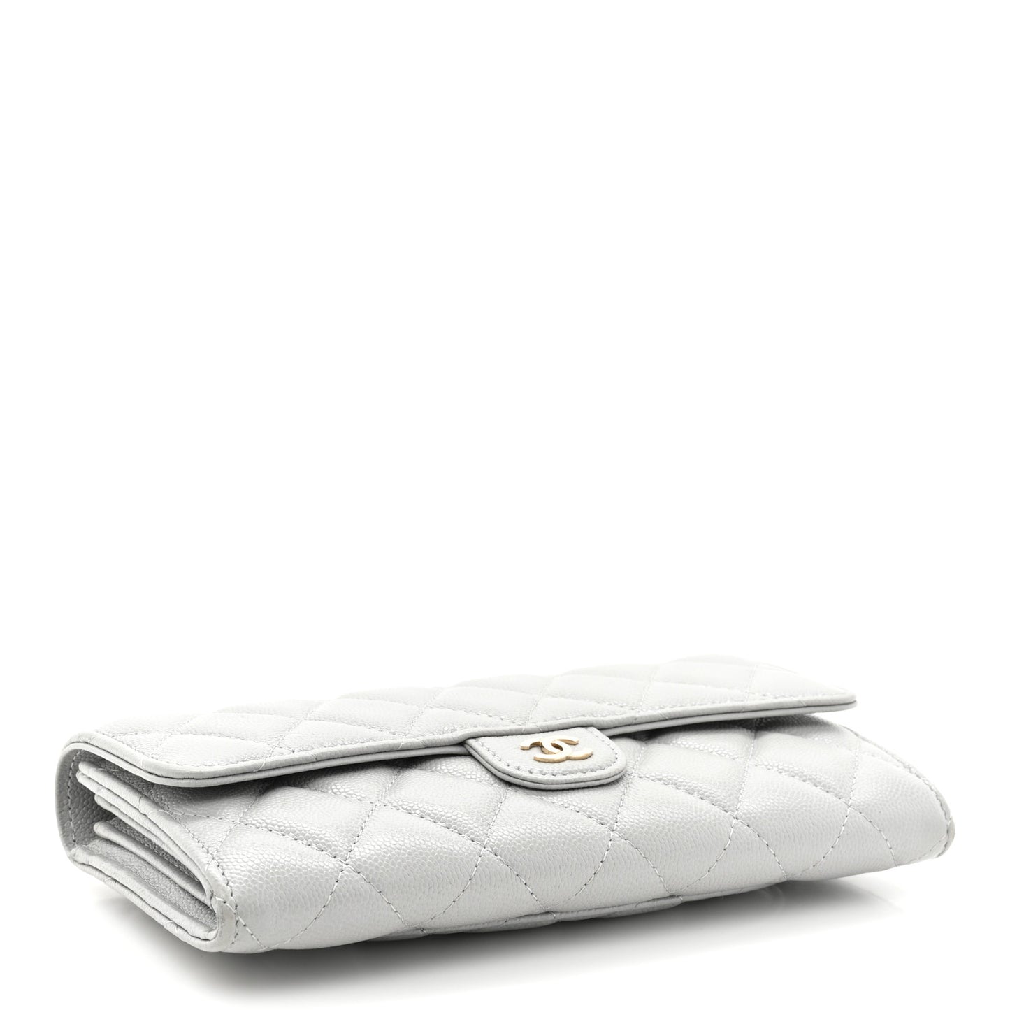 Caviar Quilted Large Gusset Flap Wallet Grey
