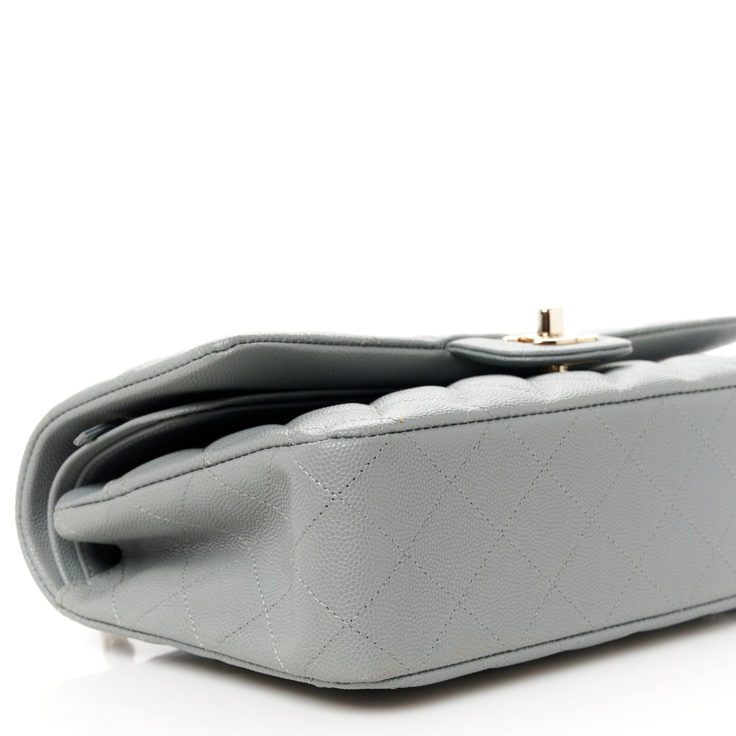 Caviar Quilted Medium Double Flap Grey