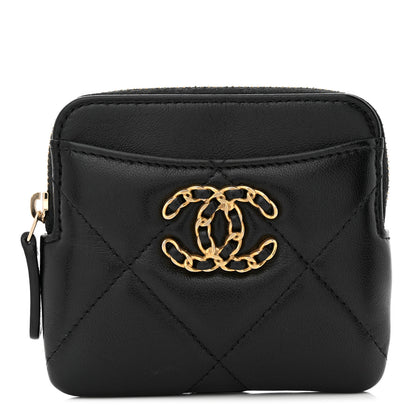 Chanel Lambskin Quilted Chanel 19 Zip Card Holder Wallet Black 1 of 8