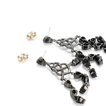 John Hardy Sterling Silver Black Chalcedony Diamond Batu Classic Chain Chandelier Earrings 3 of 5