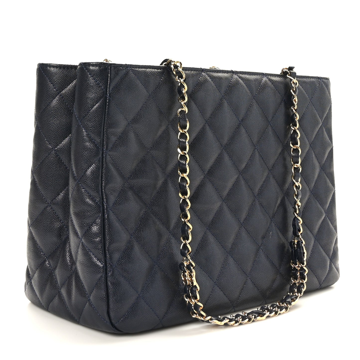 Caviar Quilted Small Shopping Tote Navy Blue