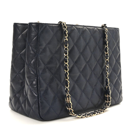 Chanel Caviar Quilted Small Shopping Tote Navy Blue 12 of 19