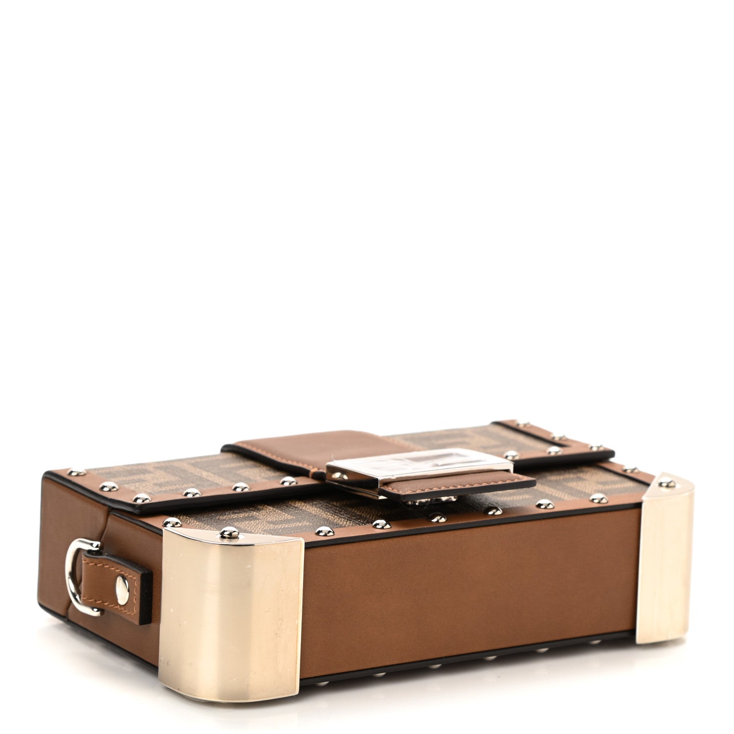 Fendi Shiny Glazed Fabric Vachetta FF 1974 Mini Baguette Trunk Mogano Panna Cuoio 4 of 10