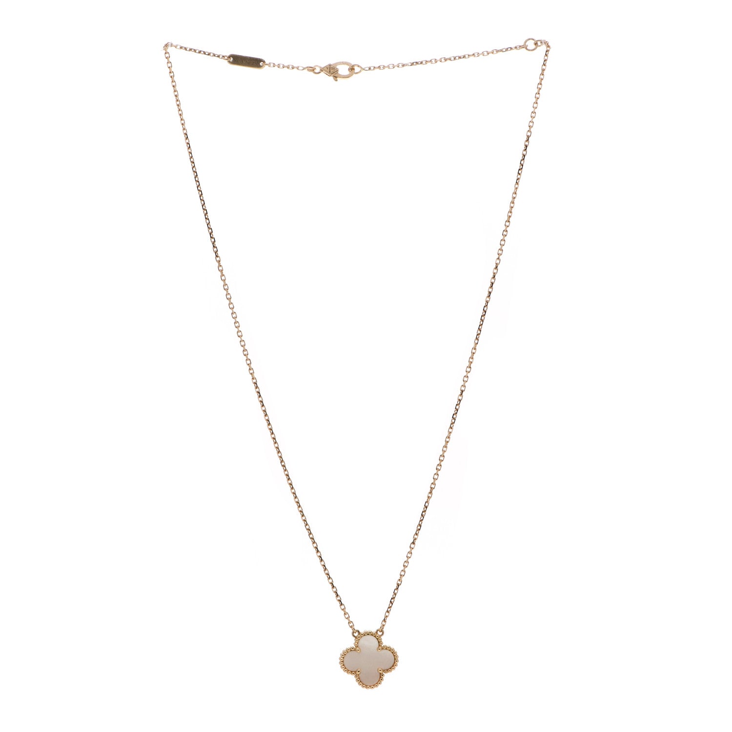 Van Cleef & Arpels 18K Yellow Gold Mother of Pearl Vintage Alhambra Pendant Necklace 3 of 6