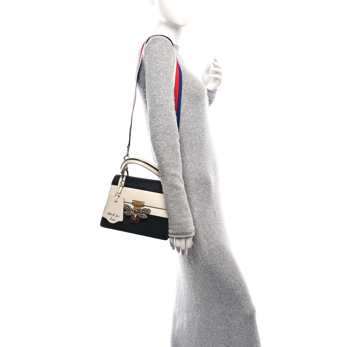 Calfskin Sylvie Web Small Queen Margaret Top Handle Bag Black White