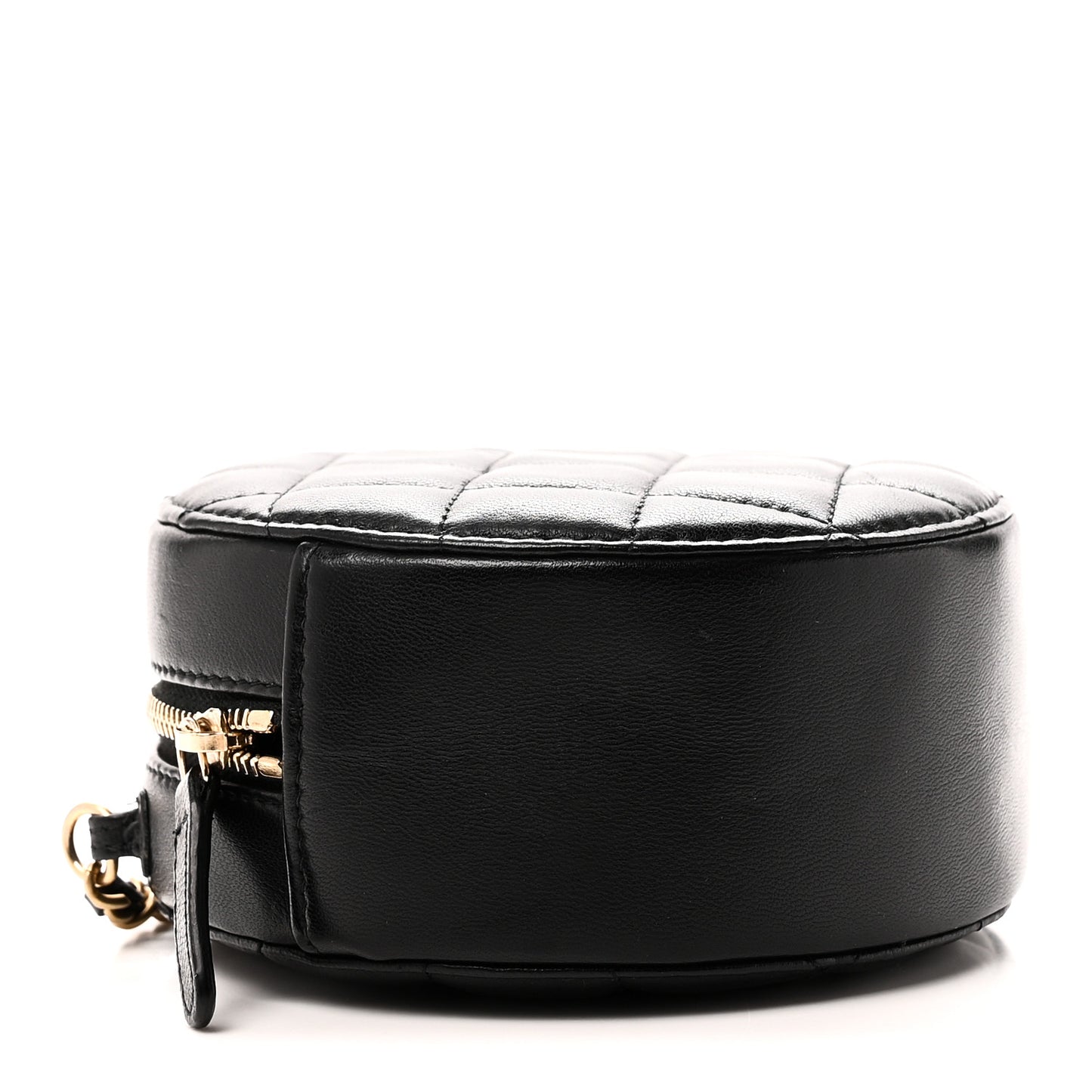 Lambskin Quilted Round Pearl Crush Clutch With Chain Black