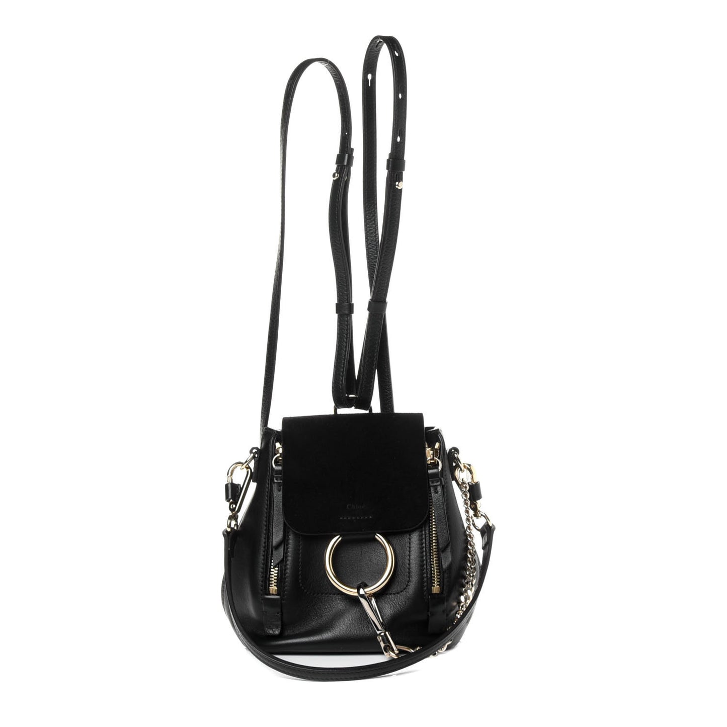 Suede Calfskin Mini Faye Backpack Black