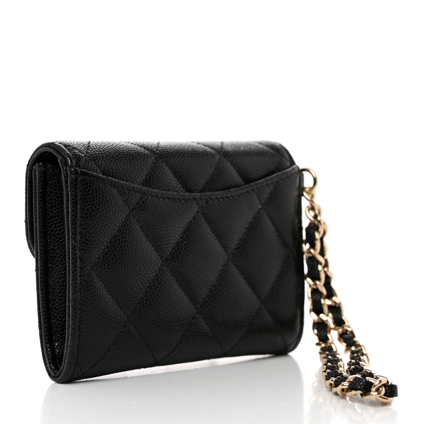 Caviar Quilted Flap Card Holder Chain Wristlet Black
