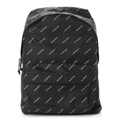 Balenciaga Twill Nylon Allover Logo Print Explorer Backpack Black White 1 of 8