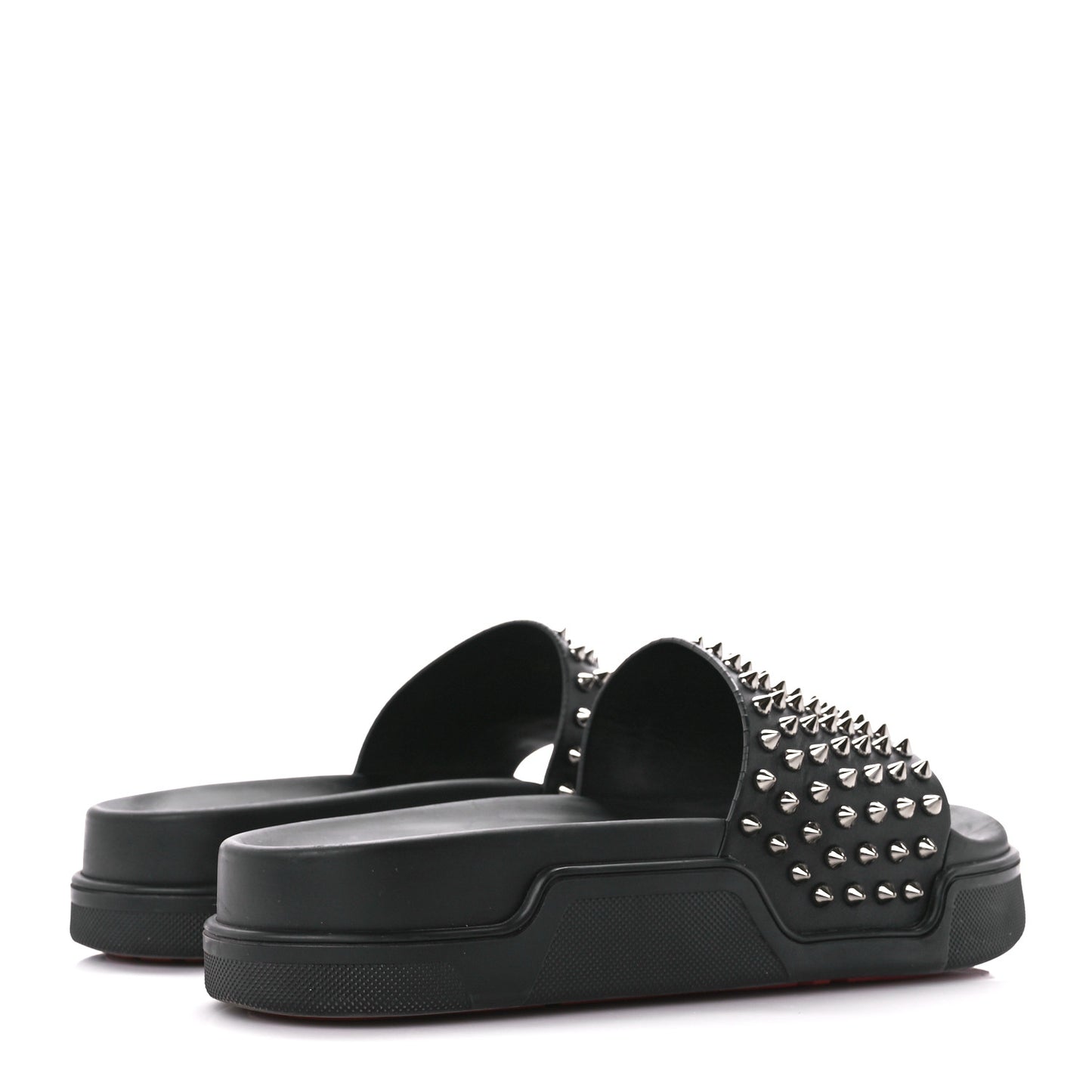 Calfskin Studded Pool Fun Platform Flat Slide Sandals 40 Black