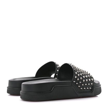 Christian Louboutin Calfskin Studded Pool Fun Platform Flat Slide Sandals 40 Black 4 of 9