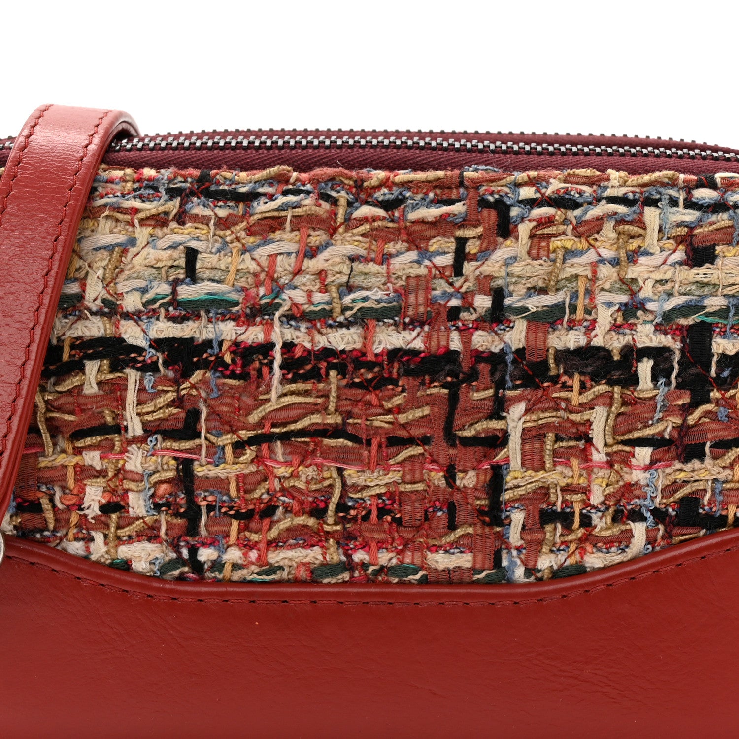 Chanel Tweed Calfskin Small Gabrielle Clutch With Chain Red