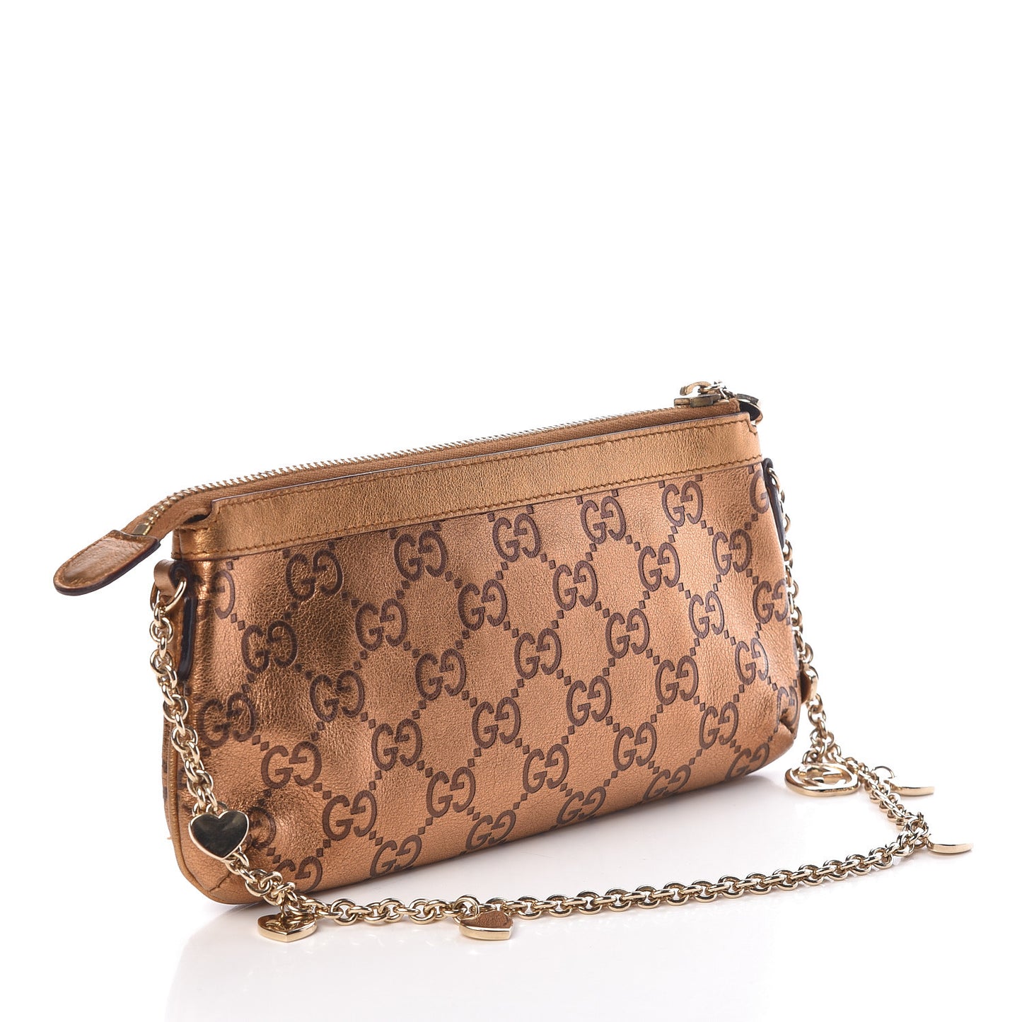 Metallic Guccissima Heart Chain Pochette Bronze