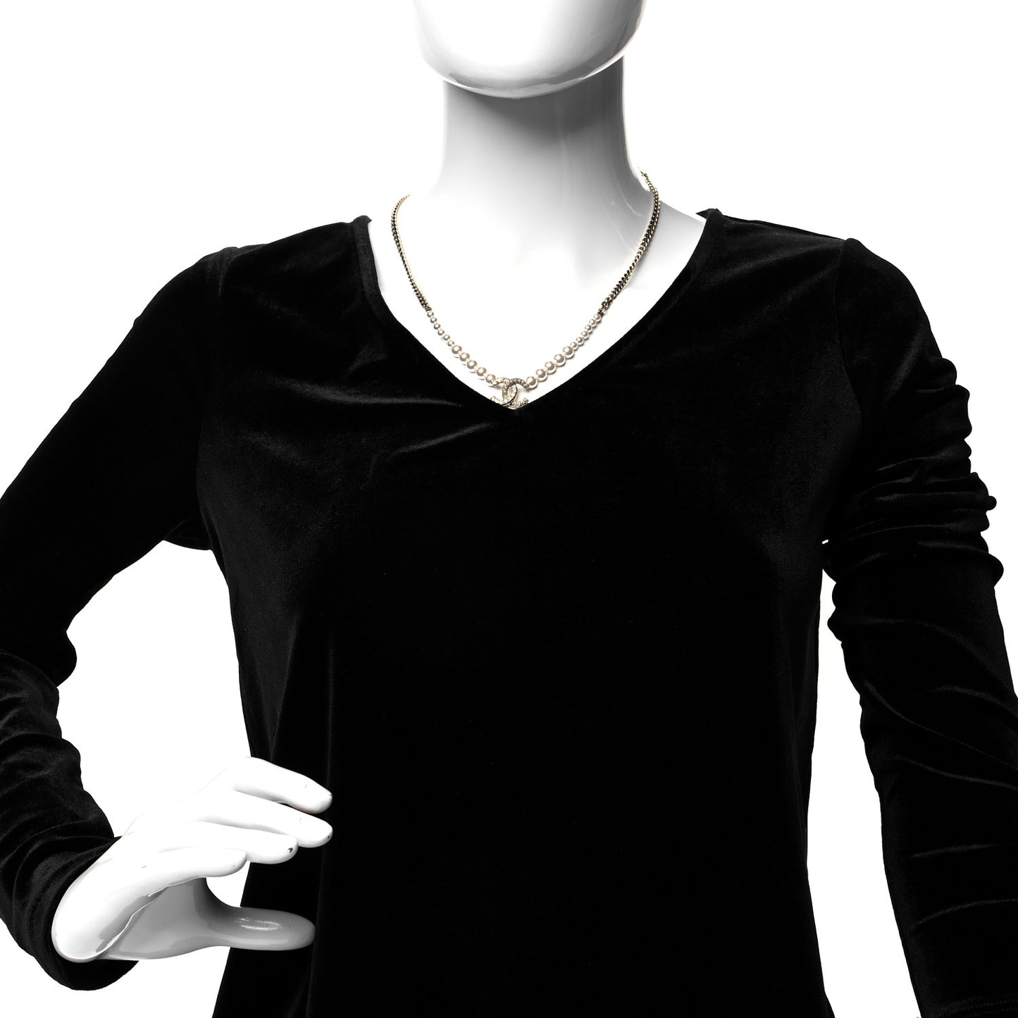 Pearl Crystal Chain CC Necklace Gold