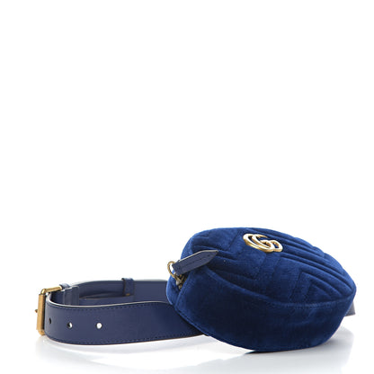 Gucci Velvet Matelasse GG Marmont Belt Bag 85 34 Cobalt Blue 3 of 9