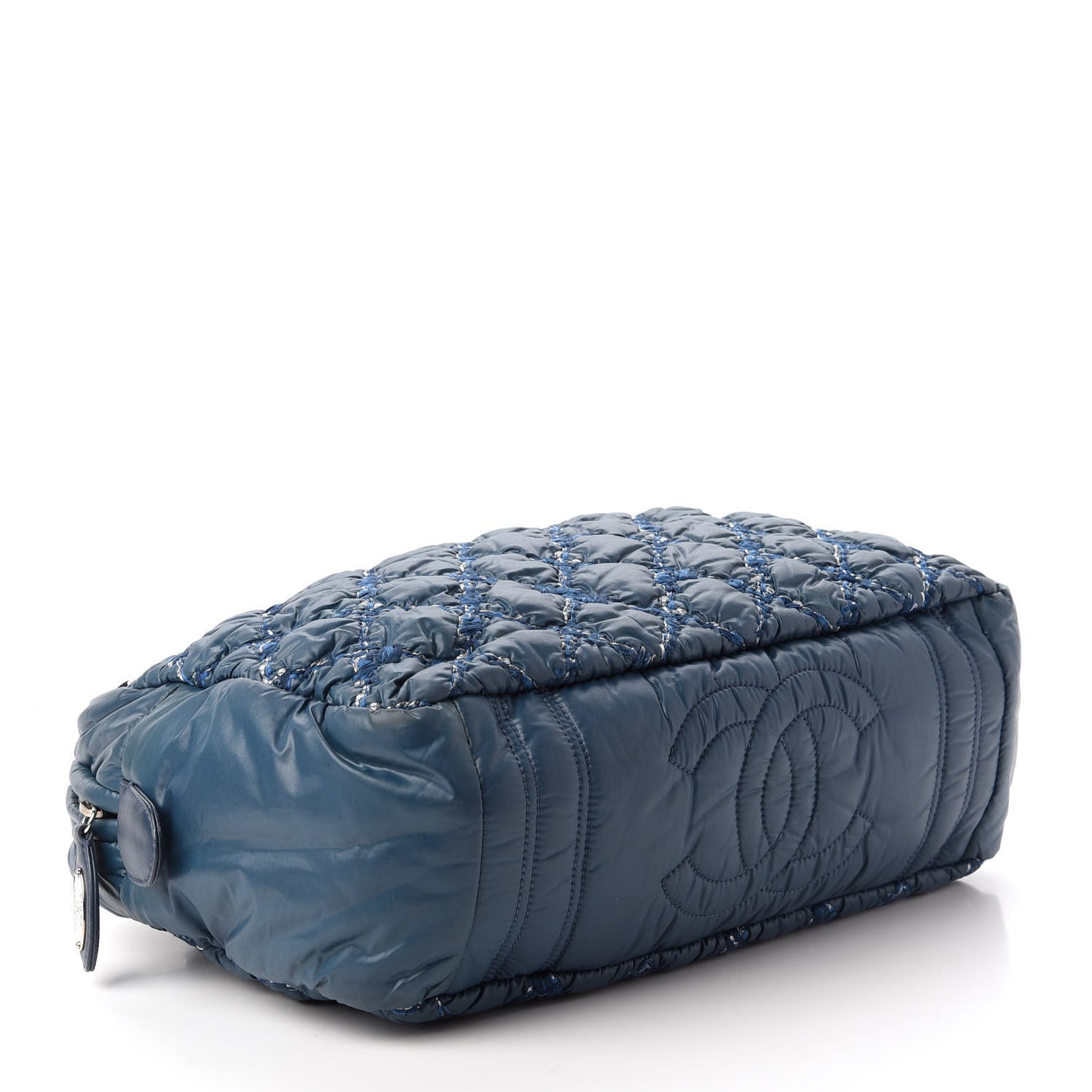 Nylon Quilted Tweed Stitch Bubble Camera Case Blue