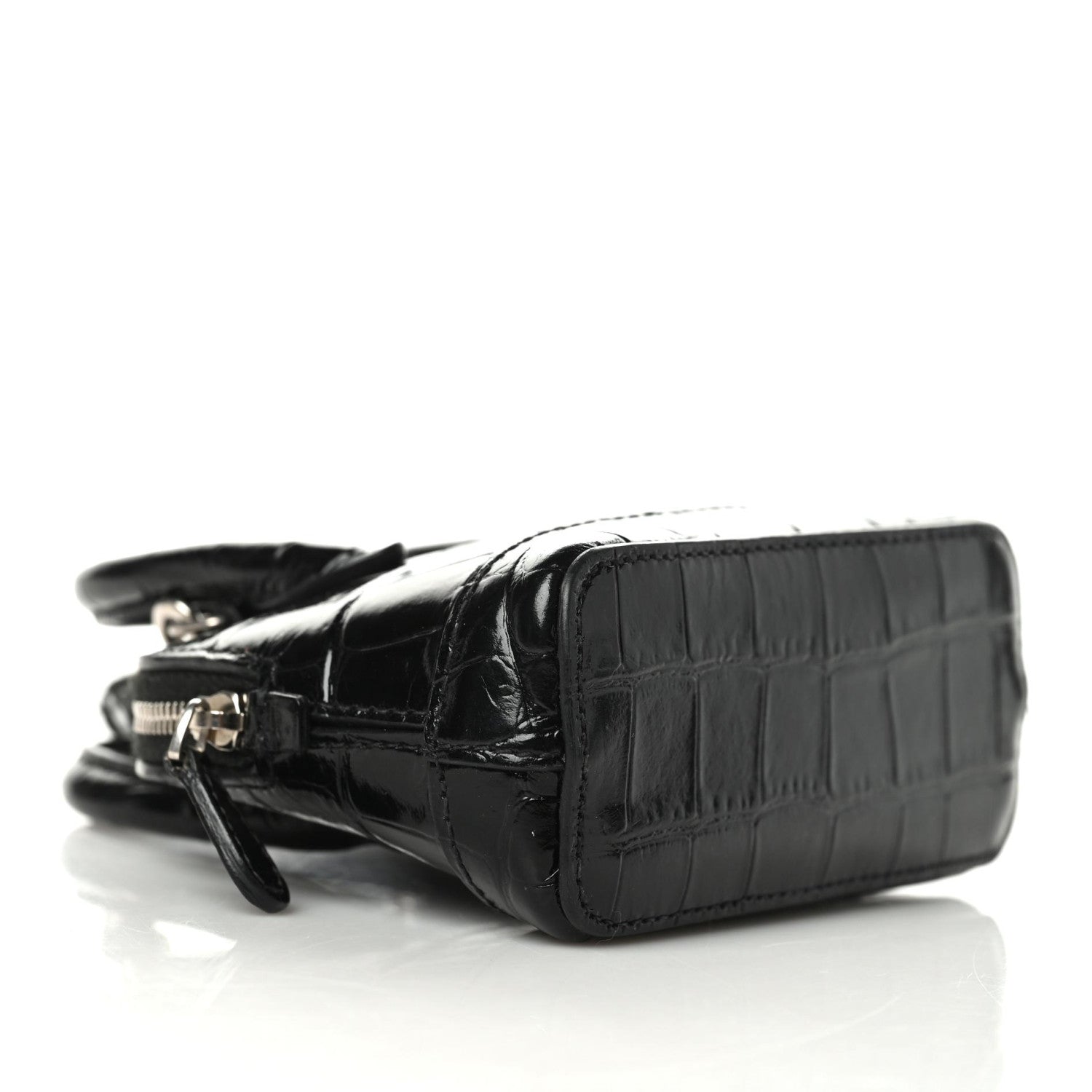 Balenciaga Shiny Calfskin Logo Crocodile Embossed Mini Ville Top Handle Bag Black 4 of 8