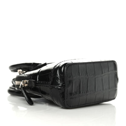 Balenciaga Shiny Calfskin Logo Crocodile Embossed Mini Ville Top Handle Bag Black 4 of 8