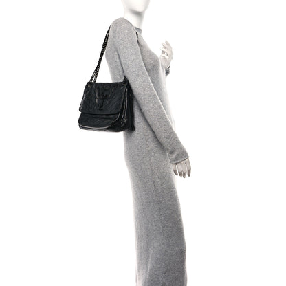 Saint Laurent Crinkled Calfskin Matelasse Monogram Medium Niki Chain Satchel Black 2 of 10