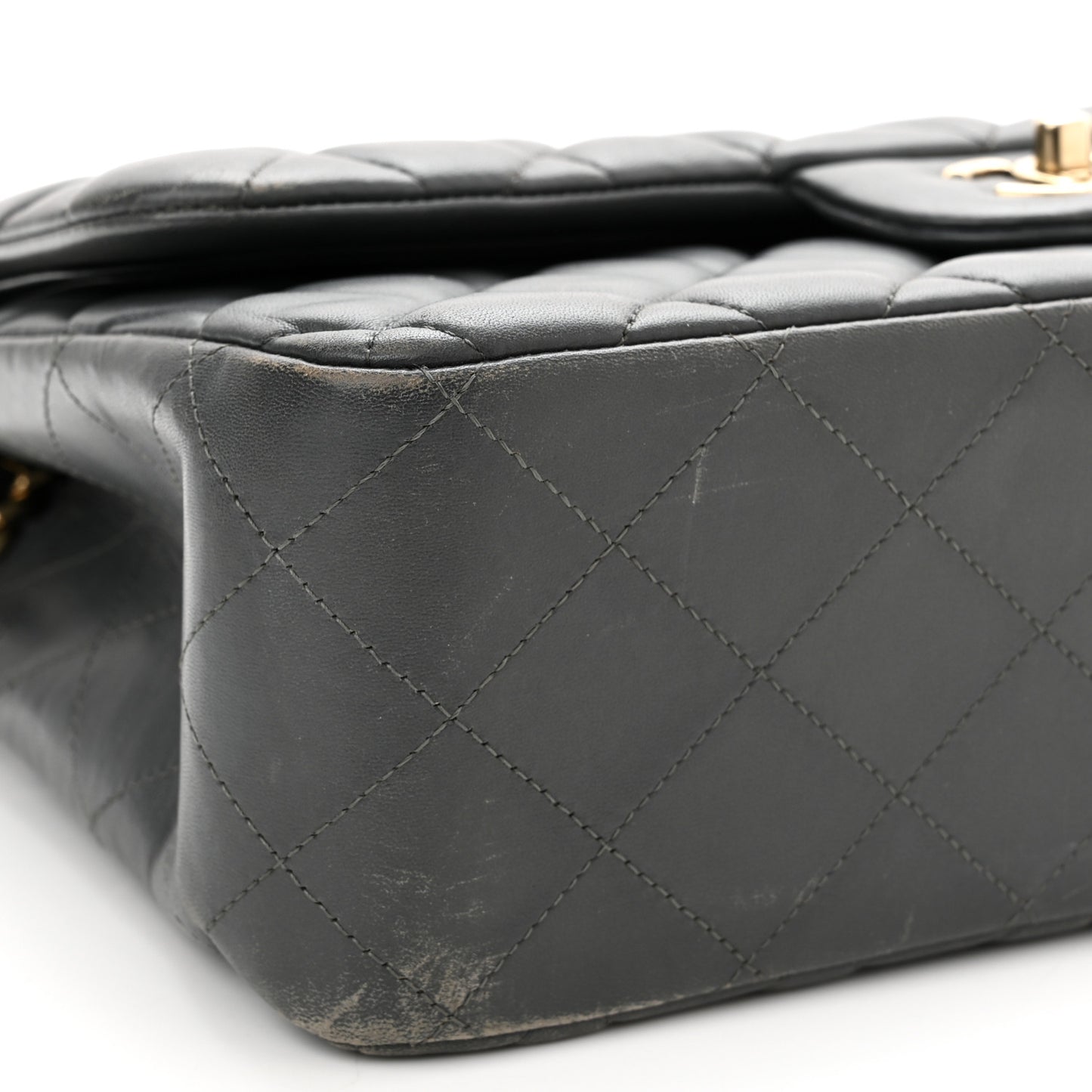 Caviar Quilted Jumbo Double Flap Dark Grey