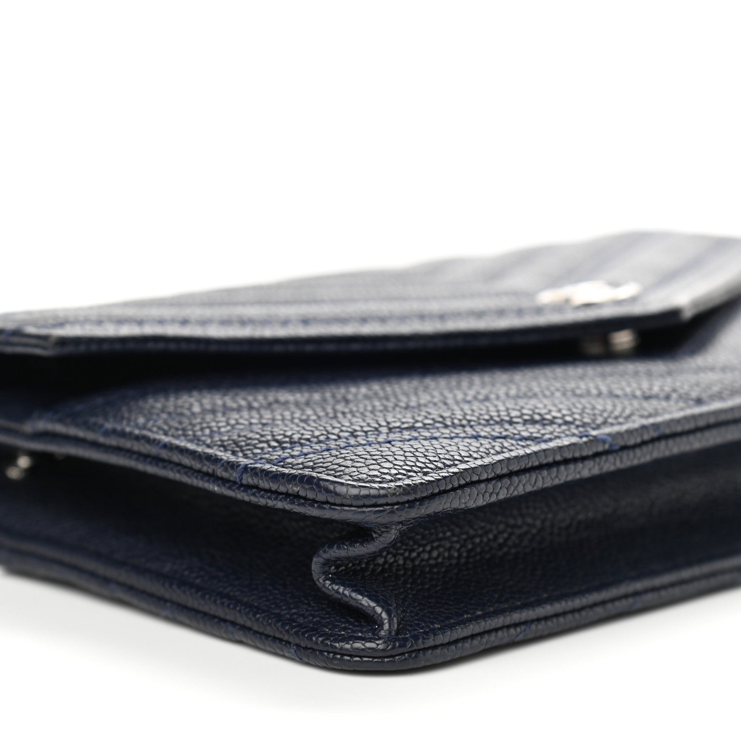 Chanel Caviar Chevron Quilted Statement Wallet On Chain WOC Navy 10 of 12