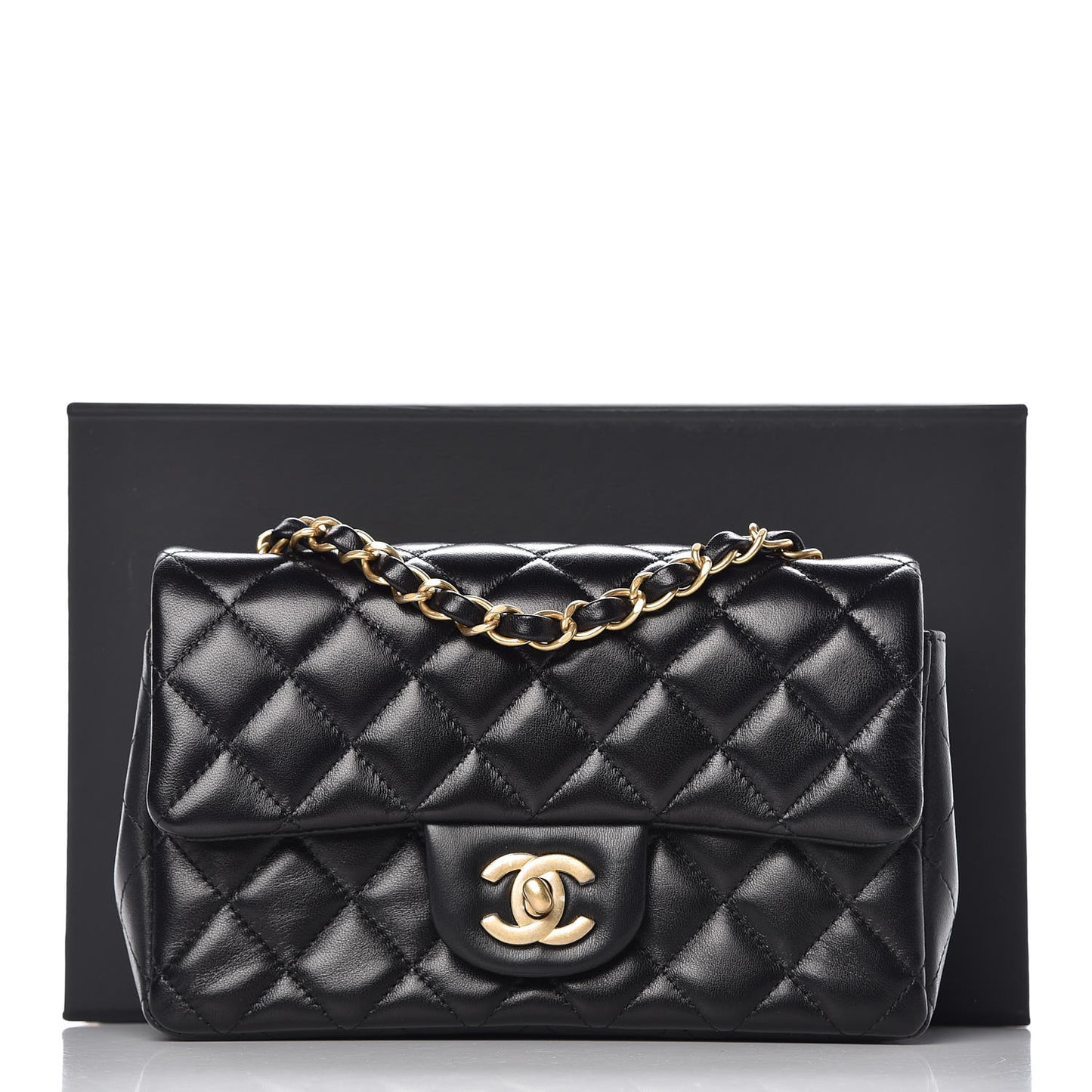 Lambskin Quilted Mini Rectangular Flap Black
