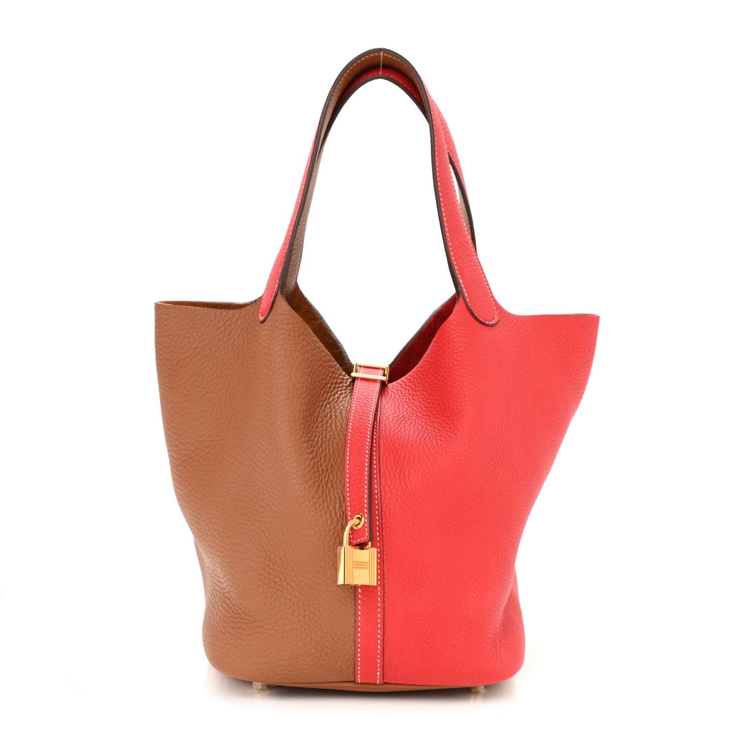 Taurillon Clemence Casaque Picotin Lock 22 MM Gold Rouge De Coeur