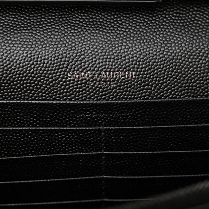 Saint Laurent Grain De Poudre Matelasse Chevron Monogram Monochrome Chain Wallet Black 6 of 14