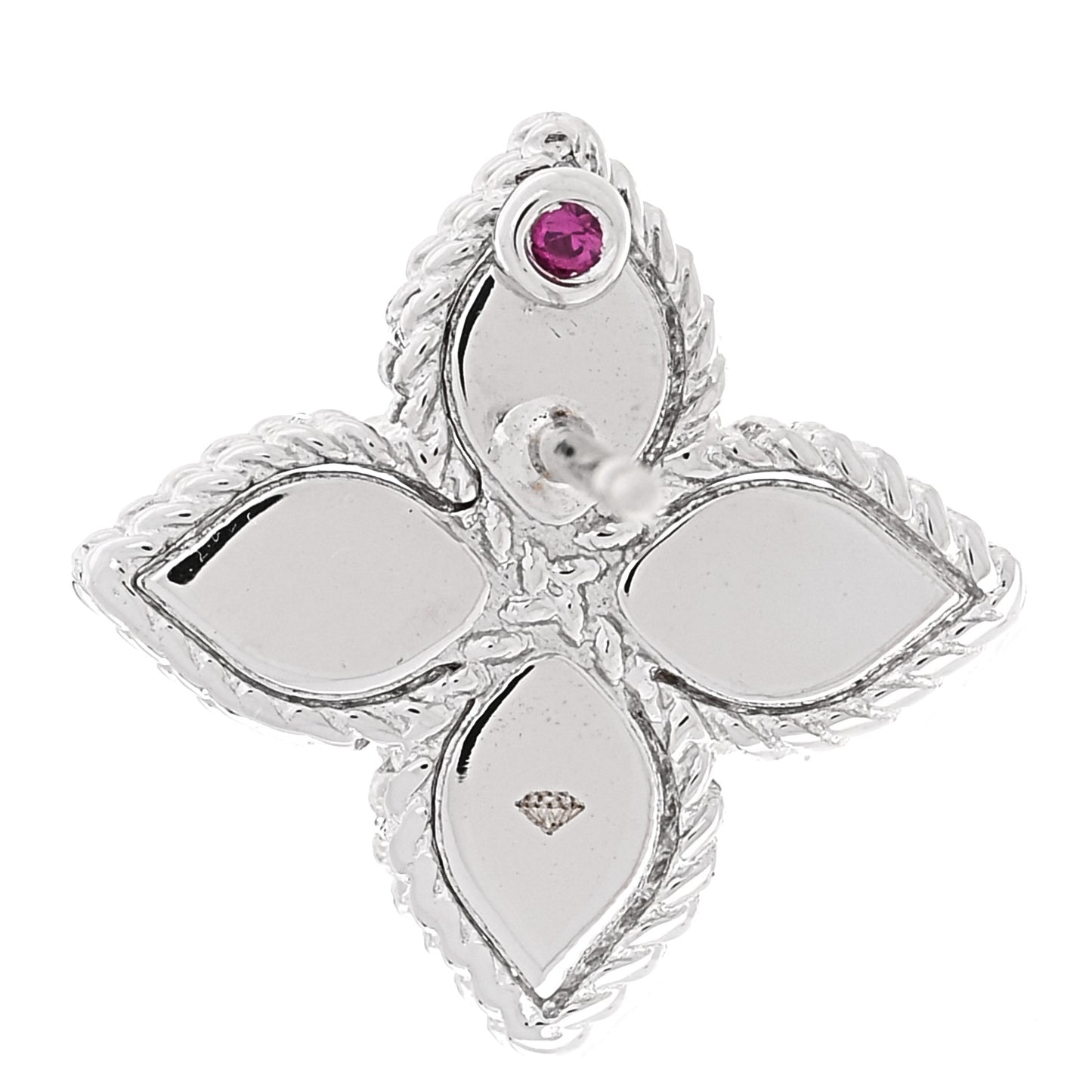 18K White Gold Diamond Medium Princess Flower Stud Earrings