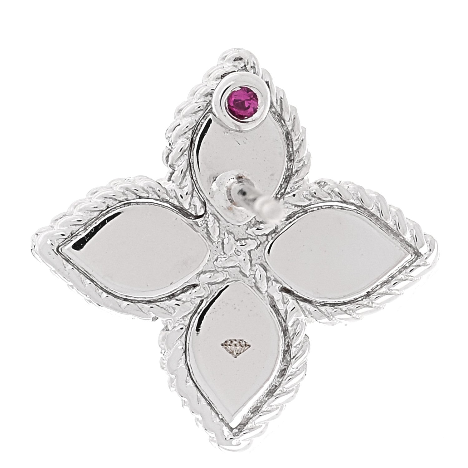 Roberto Coin 18K White Gold Diamond Medium Princess Flower Stud Earrings 5 of 6