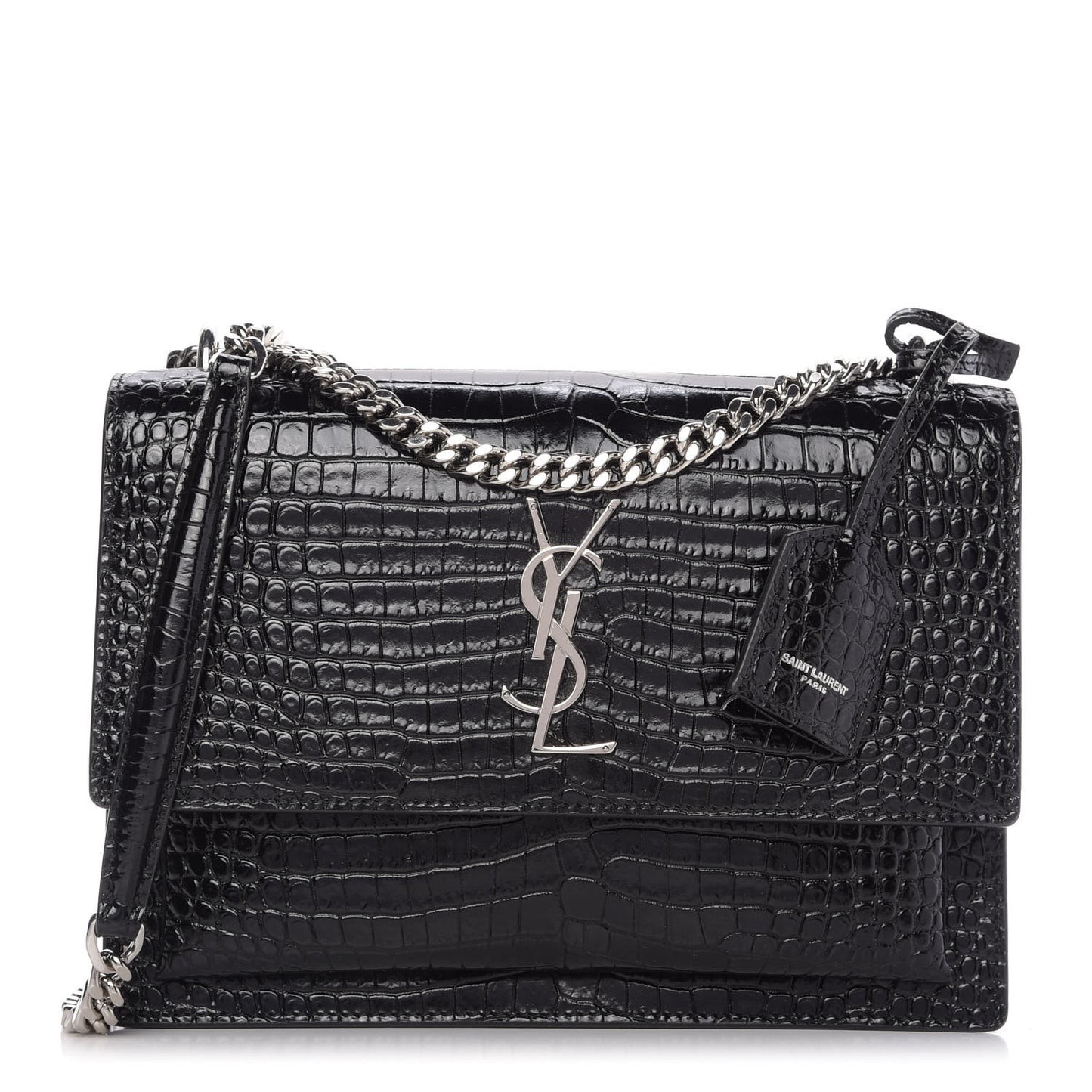 Calfskin Crocodile Embossed Medium Monogram Sunset Black