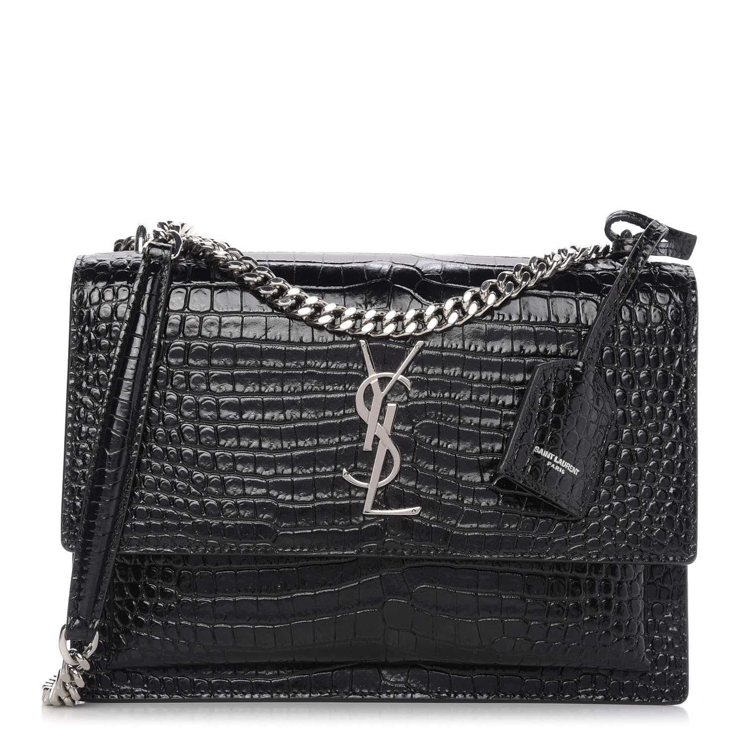 Saint Laurent Calfskin Crocodile Embossed Medium Monogram Sunset Black 1 of 10