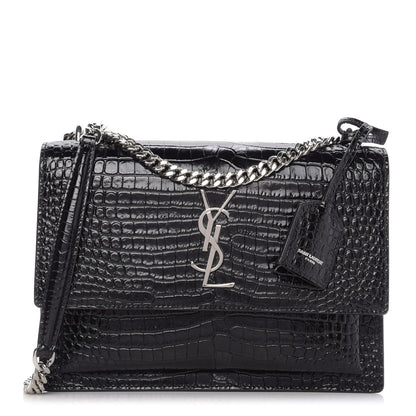 Saint Laurent Calfskin Crocodile Embossed Medium Monogram Sunset Black 1 of 10