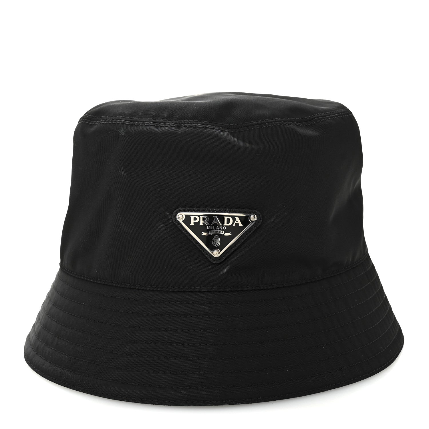 Prada Re-Nylon Metal Triangle Logo Womens Bucket Hat M Black 5 of 9