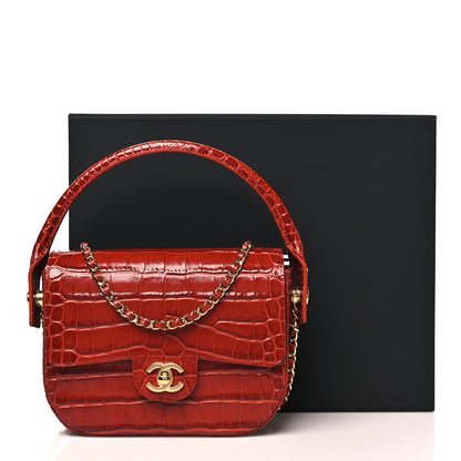 Chanel Calfskin Crocodile Embossed Turn Around Mini Flap Burgundy 11 of 11