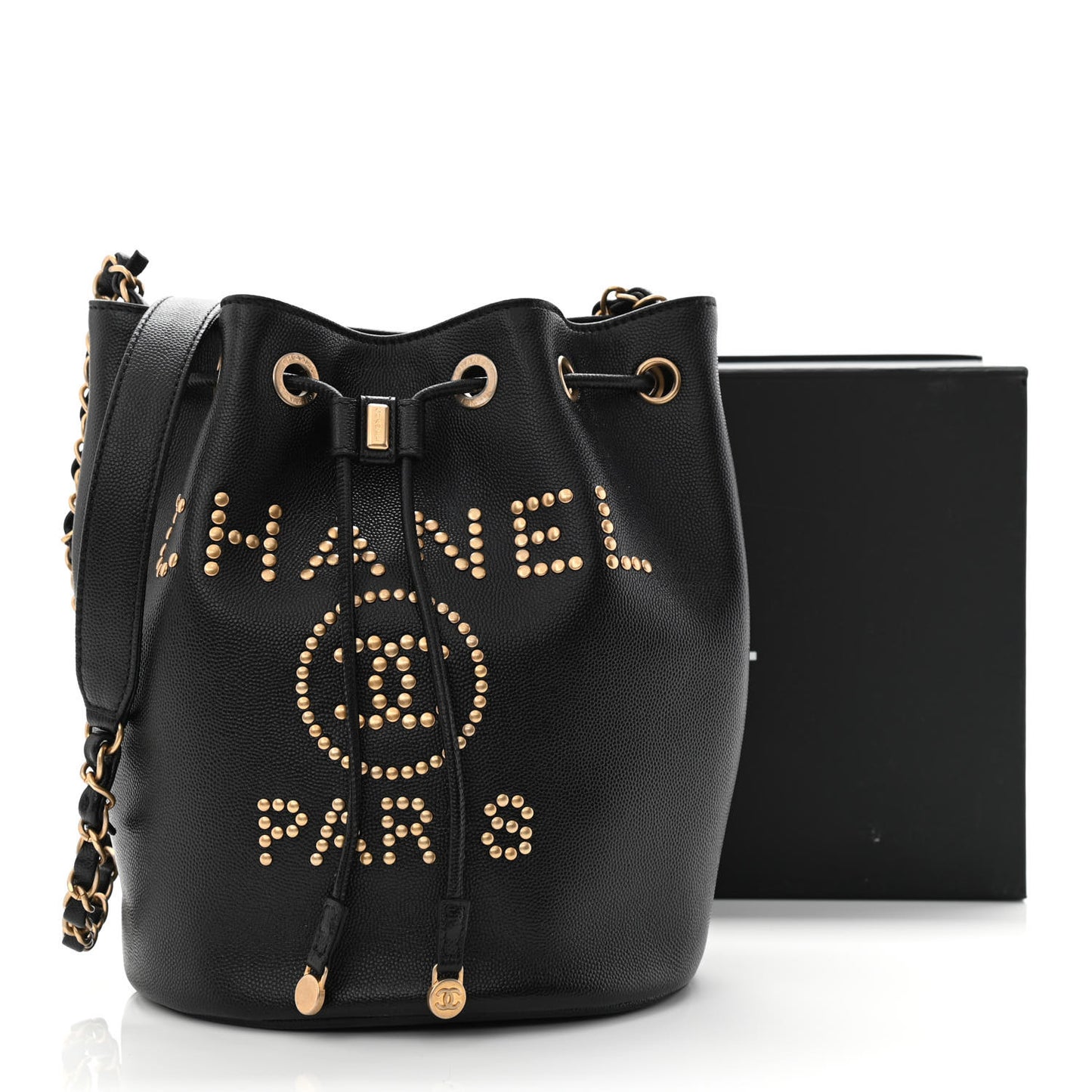 Caviar Deauville Drawstring Bucket Bag Black