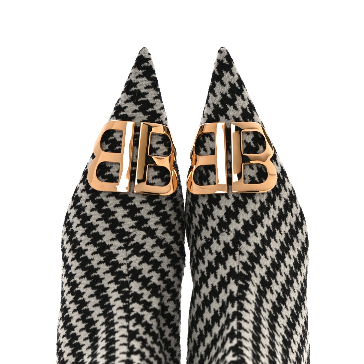 Wool Houndstooth BB Pointy Toe Ankle Booties 39 Black Ivory